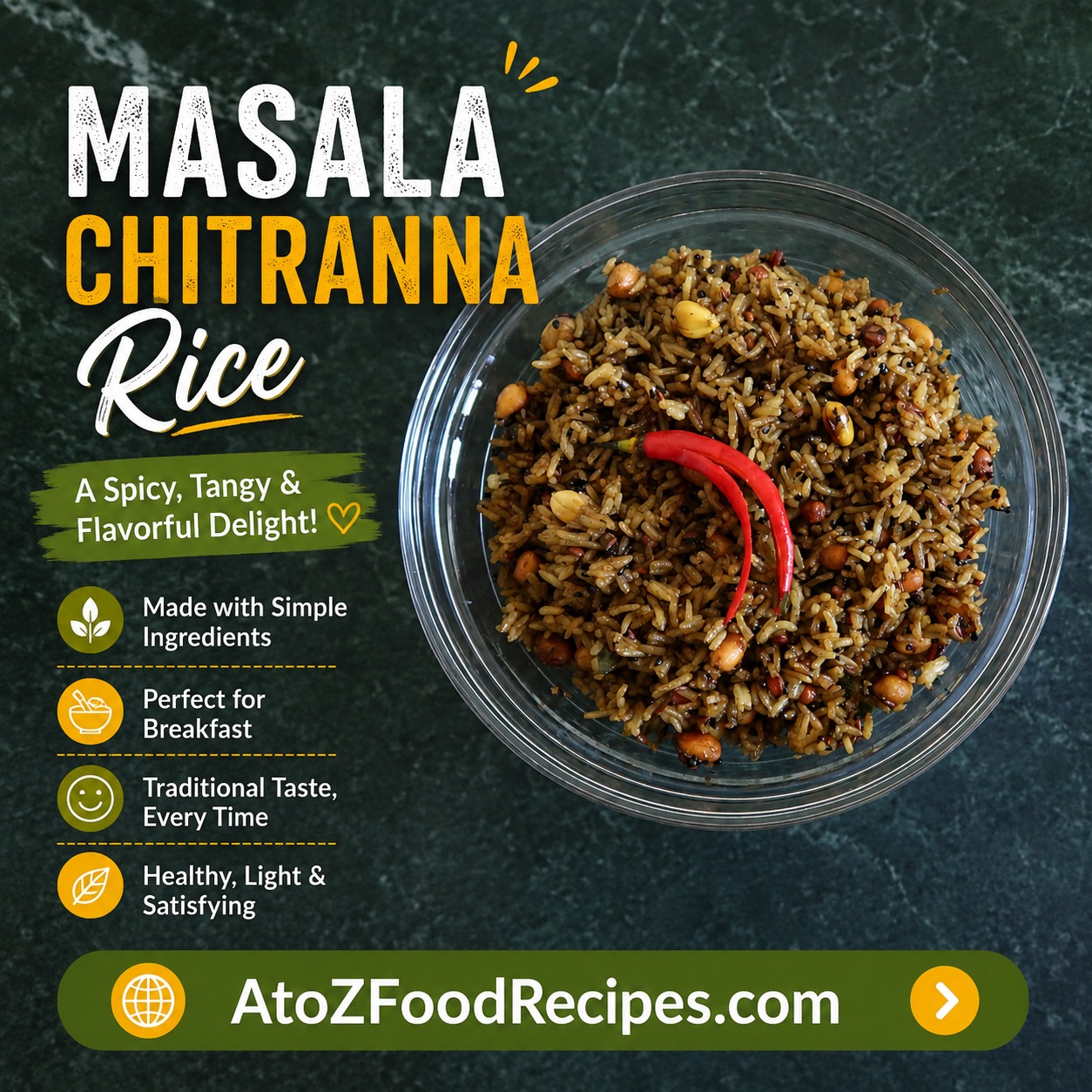 🌶️ Tired of the same plain rice every day? Add a burst of spice and tang with this flavorful Masala Chitranna Rice! Simple ingredients, authentic taste, and perfect for any meal.

👉 Get the full recipe at AtoZFoodRecipes.com | Link in Bio

#AtoZFoodRecipes #MasalaChitranna #IndianRice #EasyRecipes #VegetarianRecipes