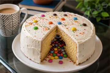 Eggless Candy Stuffed Cake