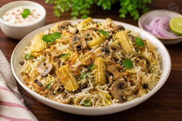 Mushrooms and Baby Corns Biryani