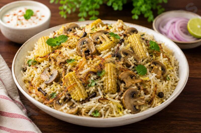 Mushrooms and Baby Corns Biryani